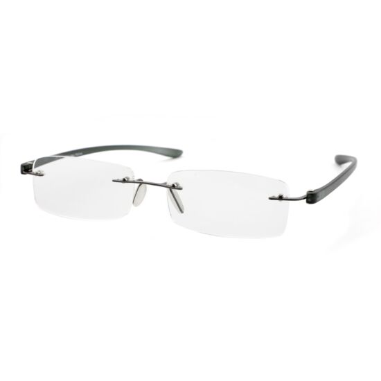 Een grijze randloze leesbril van Eschenbach met schuin aanzicht.