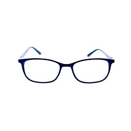 Een blauwe leesbril van KLH, vooraanzicht.