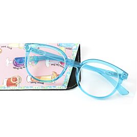 Een blauwe leesbril voor een feestelijk briletui