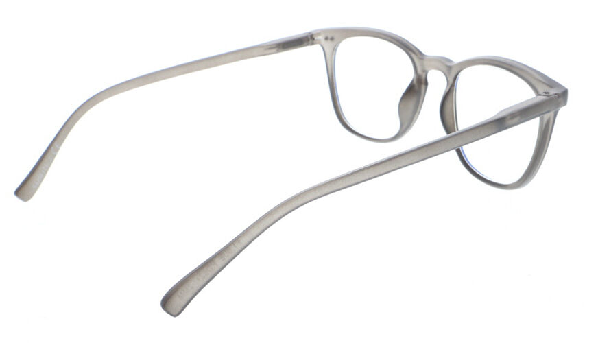 Achteraanzicht van grijze leesbril (KLHB171) op witte achtergrond.