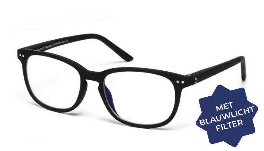 Leesbril Blueberry zwart-blauw filter XL, schuin aanzicht.