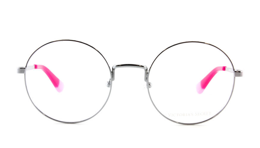 Vooraanzicht van zilveren en roze leesbril van Victoria's Secret (model VS5001-V016)